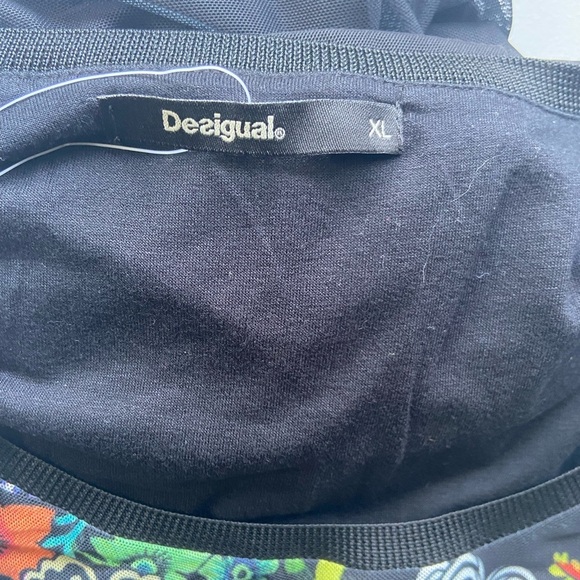 NWT DESIGUAL Floral Tunic Top Black Mesh Sz L Tall US Embellished Boho Artsy - Picture 6 of 13